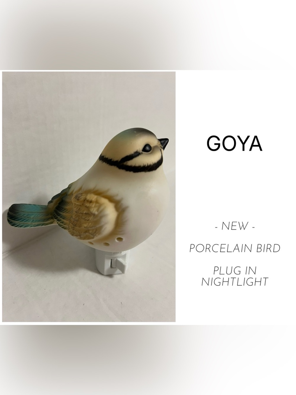 GOYA - NWOT - PORCELAIN BIRD PLUG IN NIGHTLIGHT
